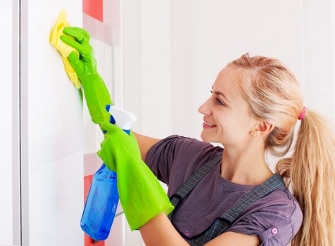 Professional commercial cleaning in a modern office lobby