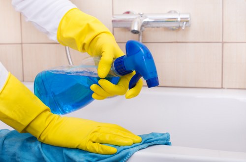 Close-up of mattress stain removal and surface treatment