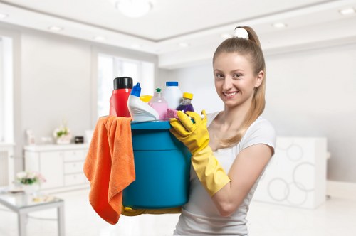 Professional office cleaning team maintaining a corporate workspace