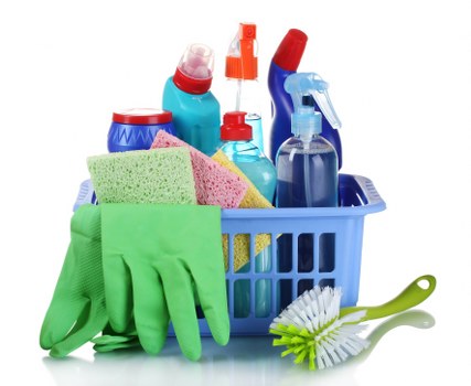 Window cleaning tools and squeegee equipment in use